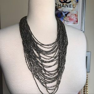 Silver Charcoal Grey Multi-Strand Beaded Necklace